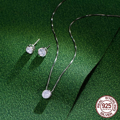 High Quality Beautiful Bezel Setting Cubic Zircon Necklace Earring 925 Sterling Silver Cute Fashion Jewelry Sets for Women Girl