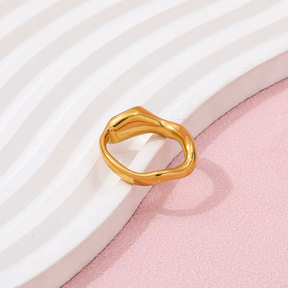 Joolim High End Unique Special 18K PVD Gold Plated Irregular Stainless Steel Ring for Women Fashion Jewelry