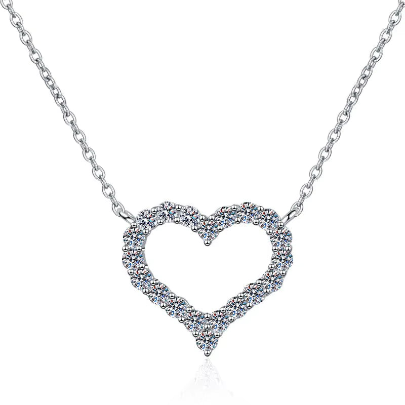 Hot Sale Fine Jewelry S925 Sterling Silver Full Diamond VVS1 Moissanite Love Heart Pendant Necklace Valentine'S Day Jewelry Gift